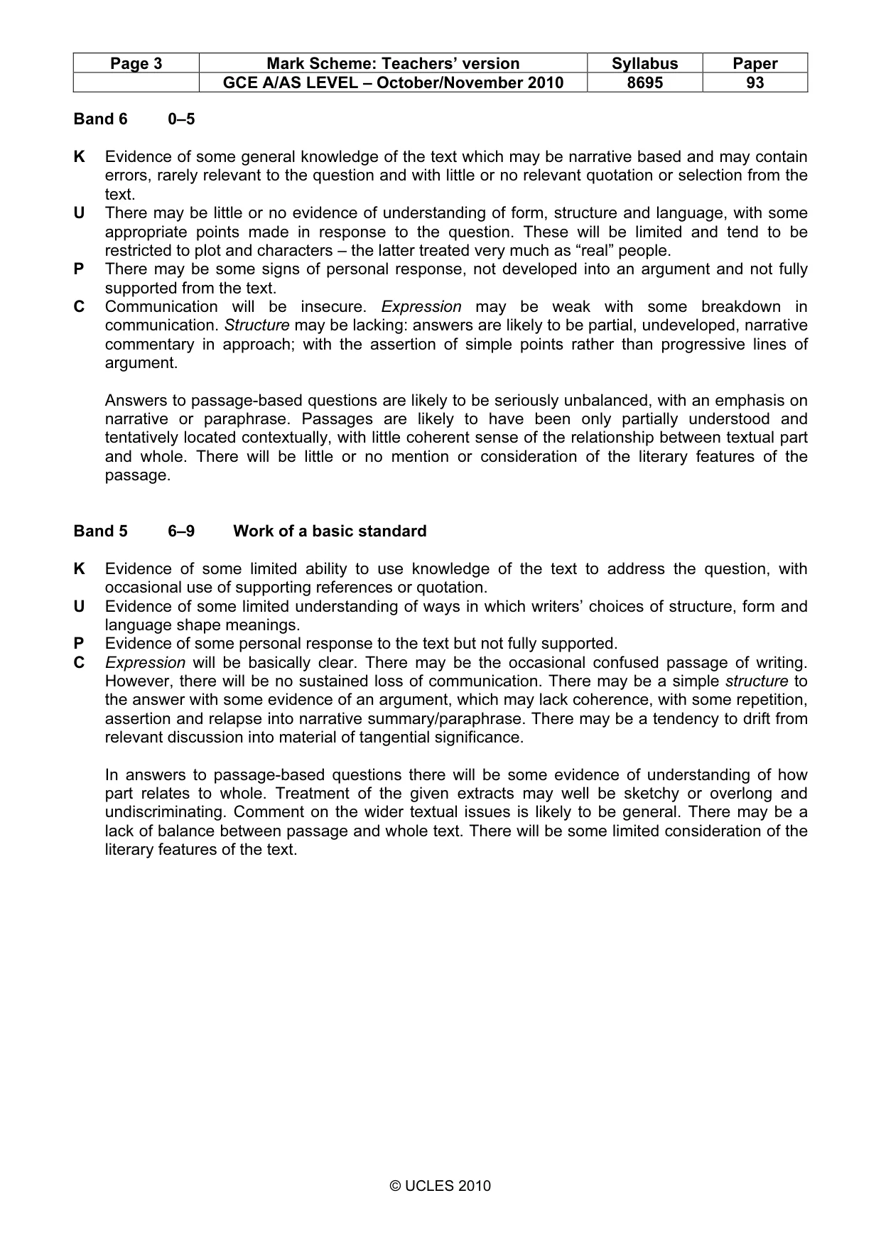 Mark scheme, page 3 of 5