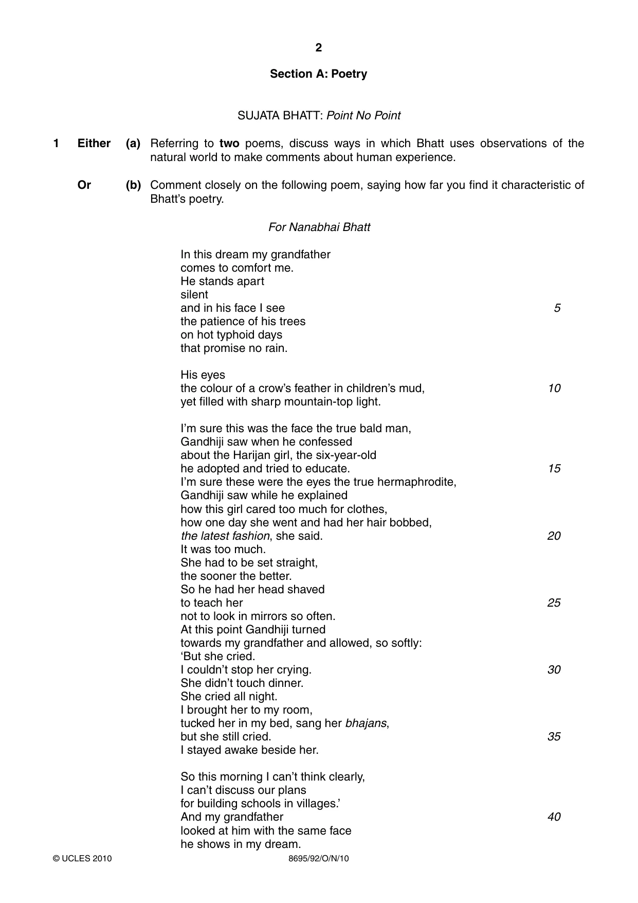 Cambridge A Level English - Language and Literature (AS Level only, from 2016) 8695 2010 Oct/Nov Paper 9 · Variant 2 question paper, page 2 of 16