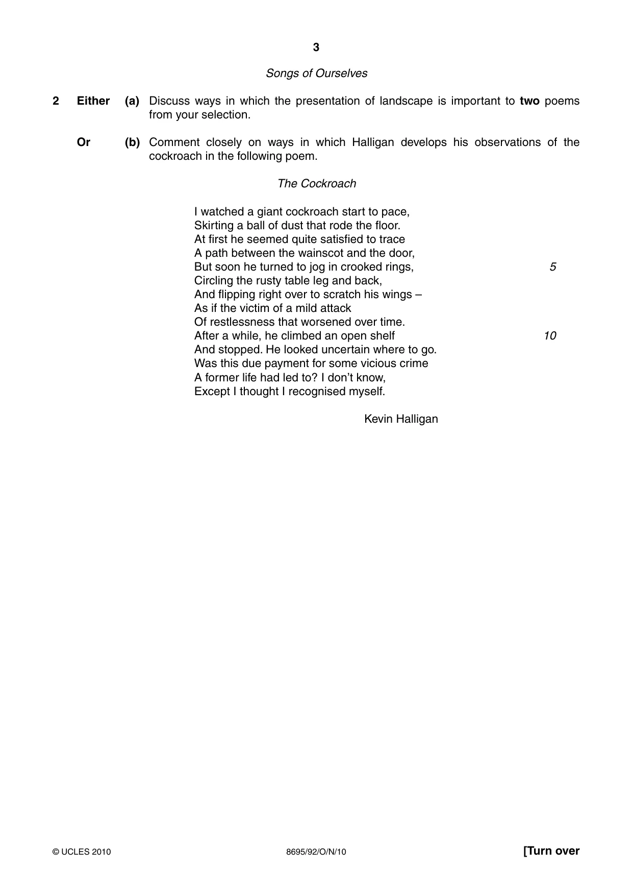 Cambridge A Level English - Language and Literature (AS Level only, from 2016) 8695 2010 Oct/Nov Paper 9 · Variant 2 question paper, page 3 of 16