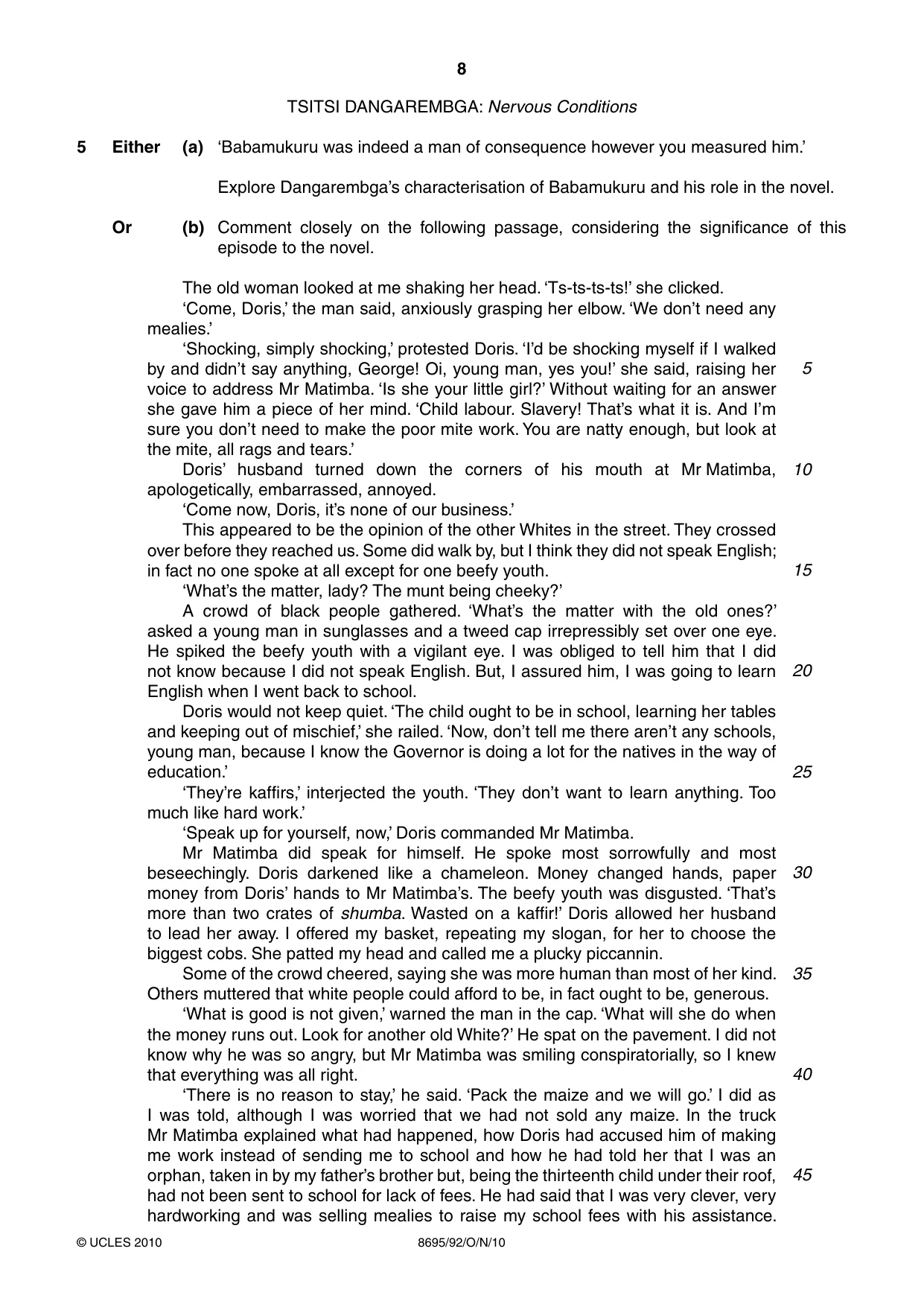 Cambridge A Level English - Language and Literature (AS Level only, from 2016) 8695 2010 Oct/Nov Paper 9 · Variant 2 question paper, page 8 of 16