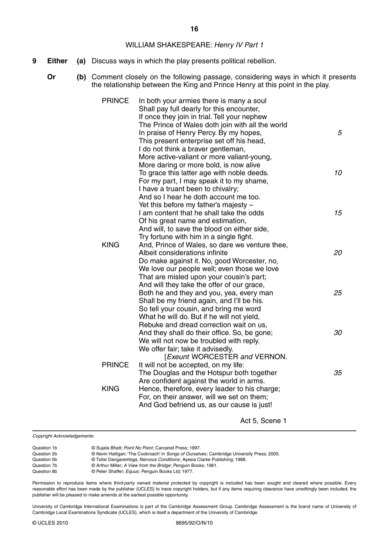 Cambridge A Level English - Language and Literature (AS Level only, from 2016) 8695 2010 Oct/Nov Paper 9 · Variant 2 question paper, page 16 of 16