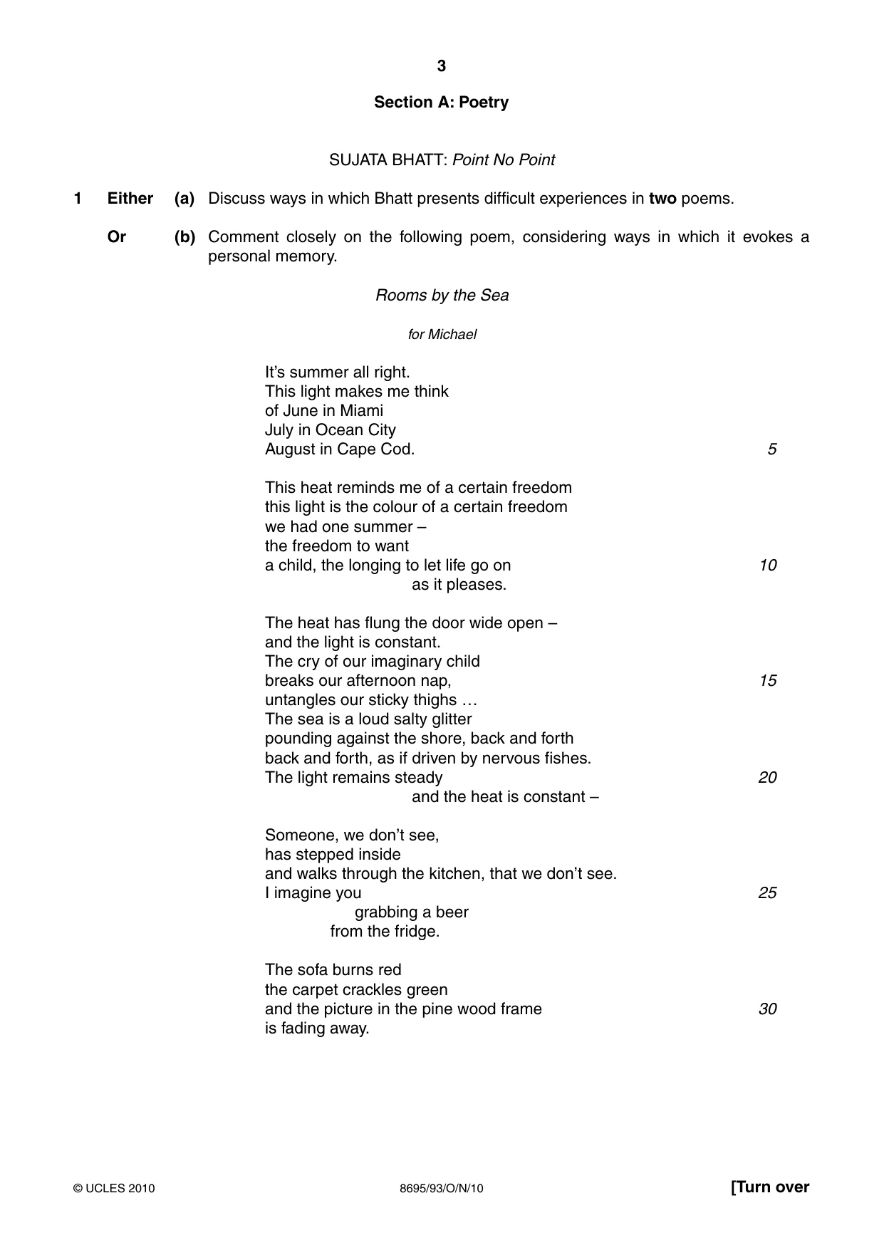 Cambridge A Level English - Language and Literature (AS Level only, from 2016) 8695 2010 Oct/Nov Paper 9 · Variant 3 question paper, page 3 of 20