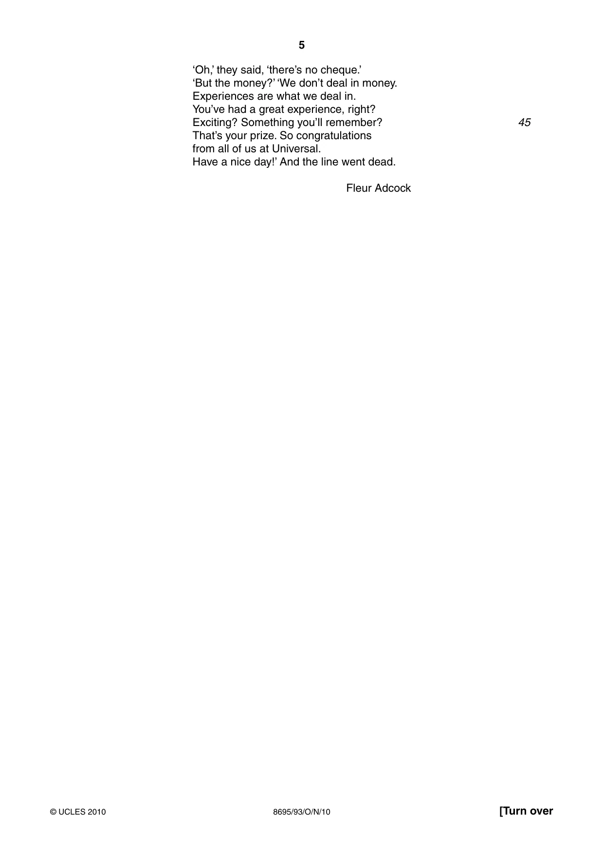Cambridge A Level English - Language and Literature (AS Level only, from 2016) 8695 2010 Oct/Nov Paper 9 · Variant 3 question paper, page 5 of 20