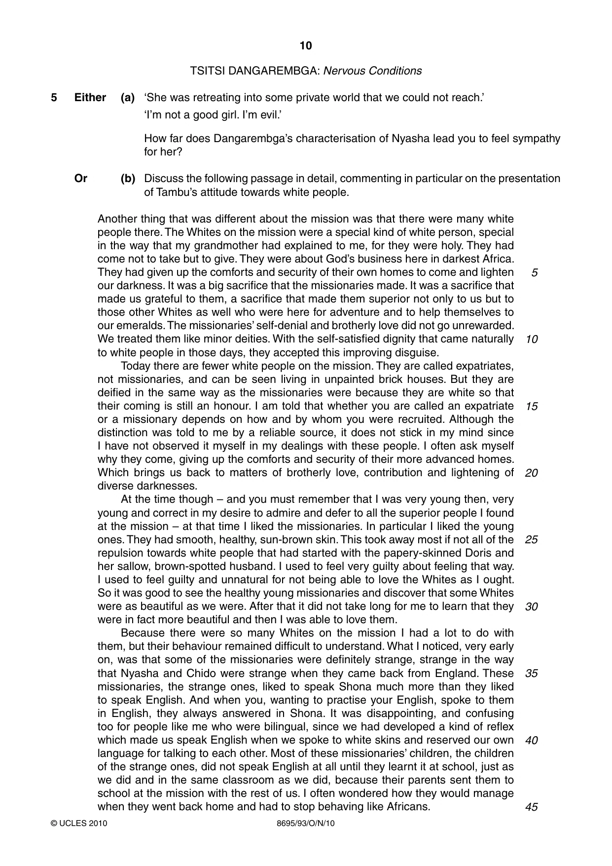 Cambridge A Level English - Language and Literature (AS Level only, from 2016) 8695 2010 Oct/Nov Paper 9 · Variant 3 question paper, page 10 of 20