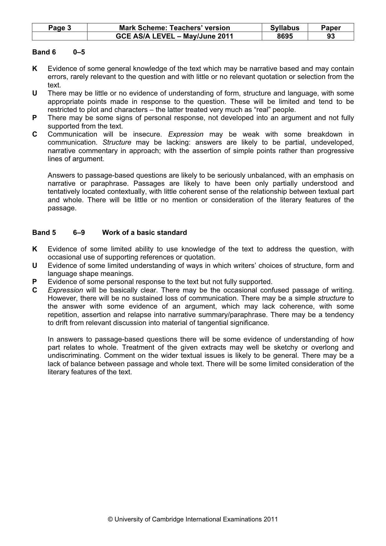 Mark scheme, page 3 of 5