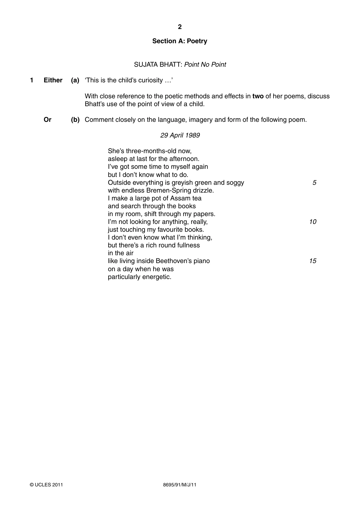 Cambridge A Level English - Language and Literature (AS Level only, from 2016) 8695 2011 May/June Paper 9 · Variant 1 question paper, page 2 of 20