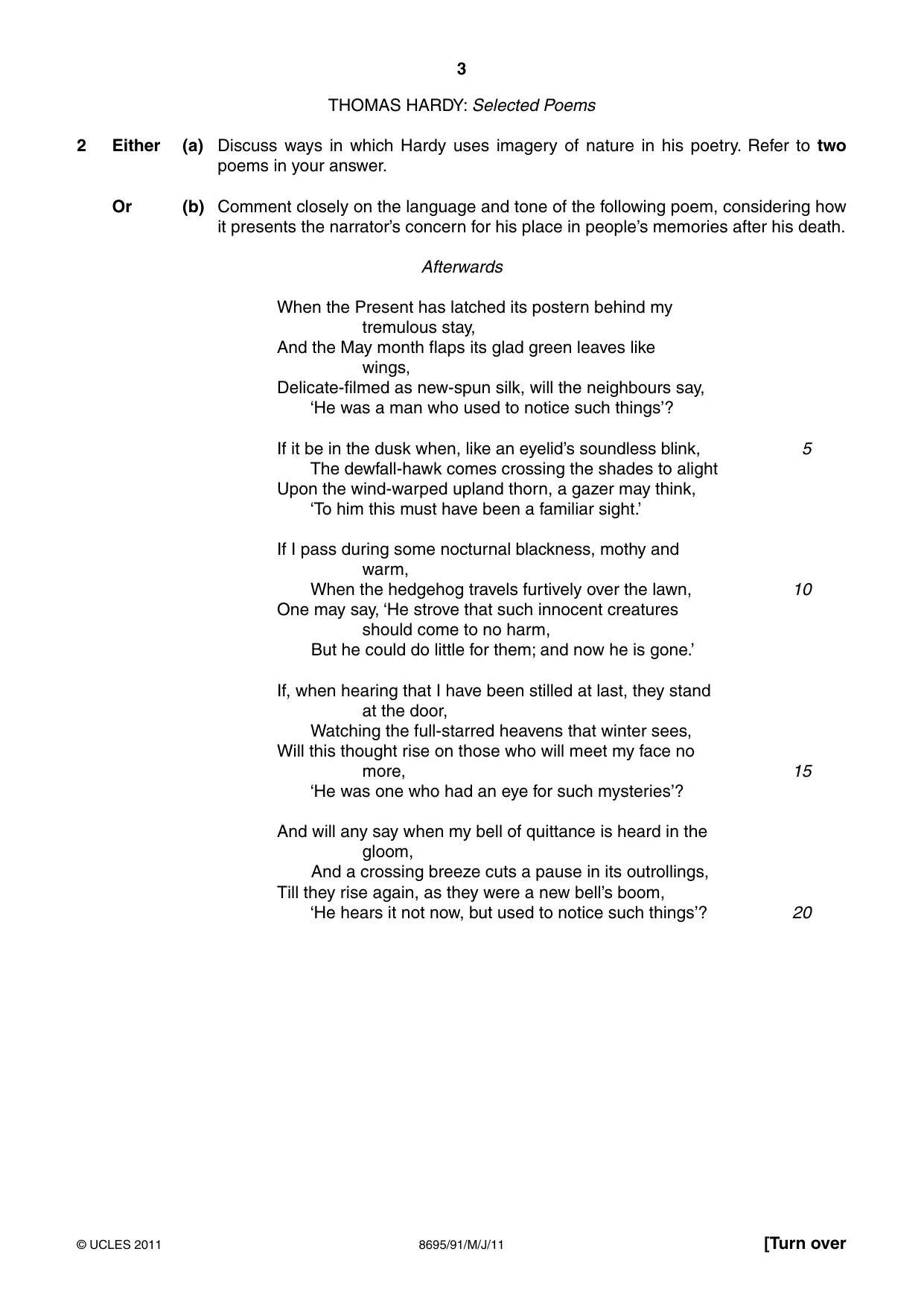 Cambridge A Level English - Language and Literature (AS Level only, from 2016) 8695 2011 May/June Paper 9 · Variant 1 question paper, page 3 of 20
