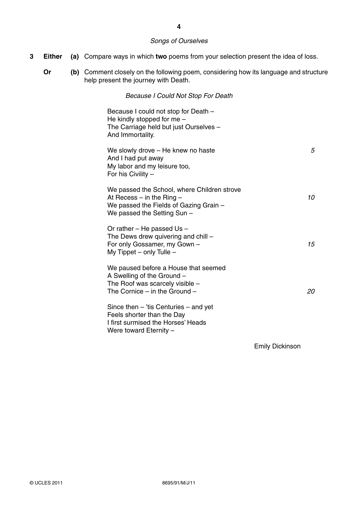 Cambridge A Level English - Language and Literature (AS Level only, from 2016) 8695 2011 May/June Paper 9 · Variant 1 question paper, page 4 of 20