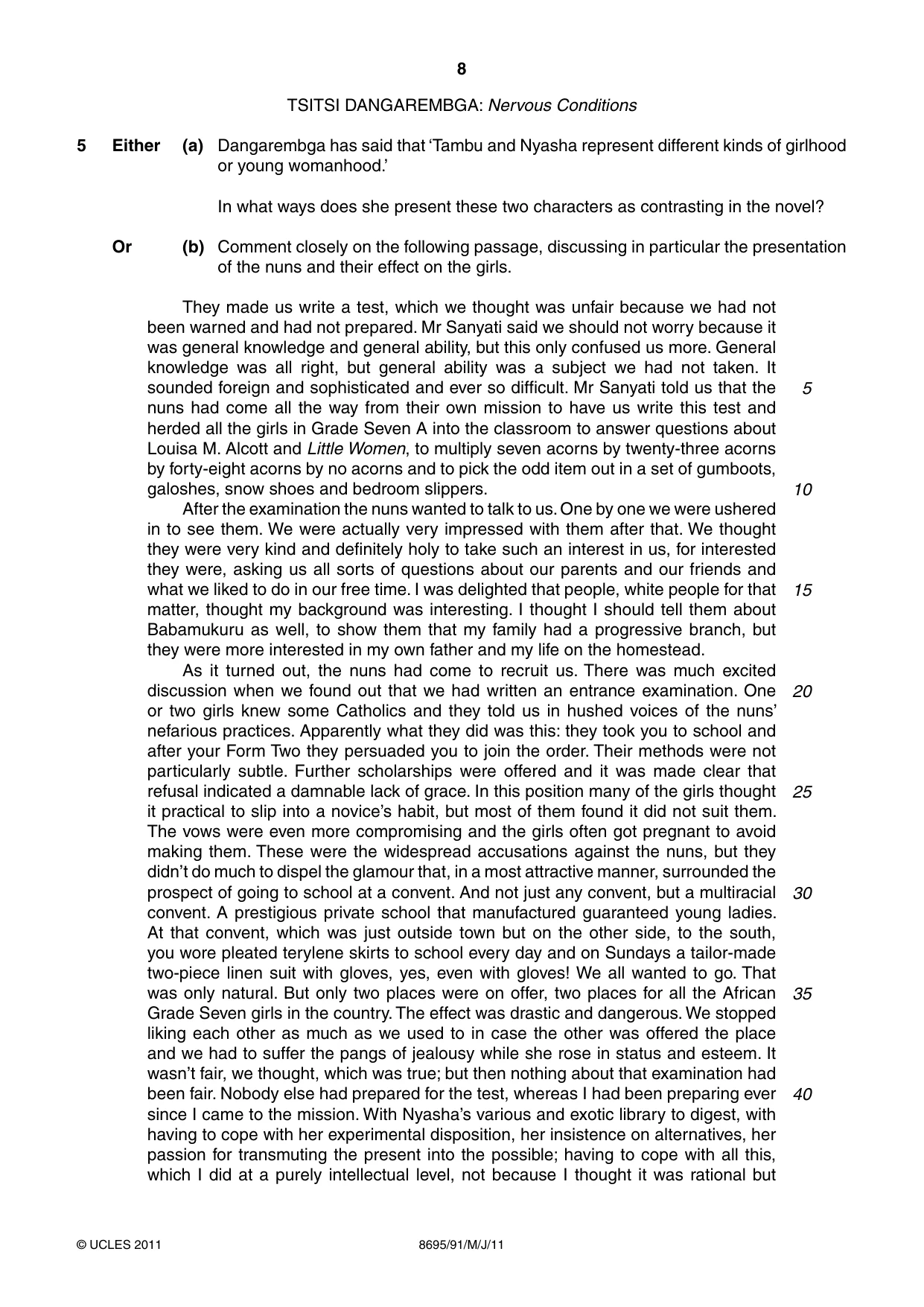 Cambridge A Level English - Language and Literature (AS Level only, from 2016) 8695 2011 May/June Paper 9 · Variant 1 question paper, page 8 of 20