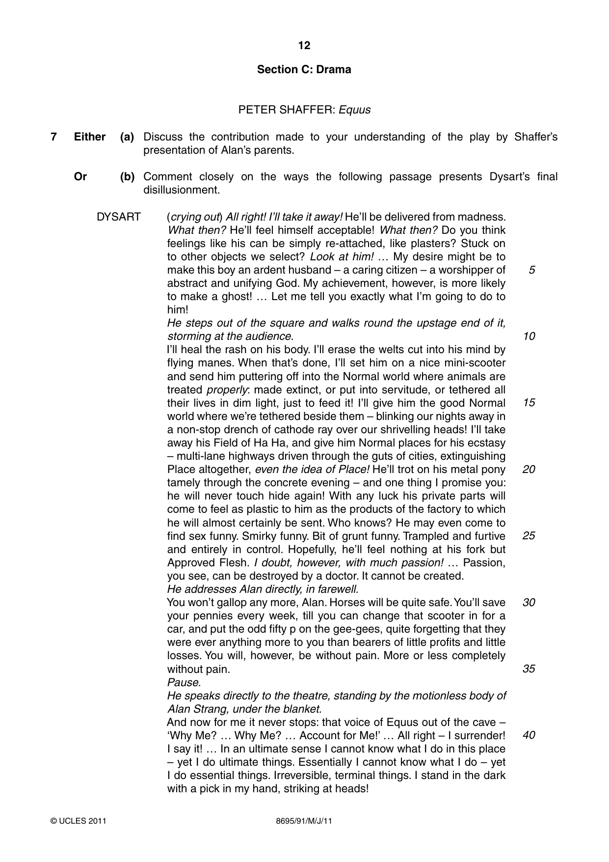 Cambridge A Level English - Language and Literature (AS Level only, from 2016) 8695 2011 May/June Paper 9 · Variant 1 question paper, page 12 of 20