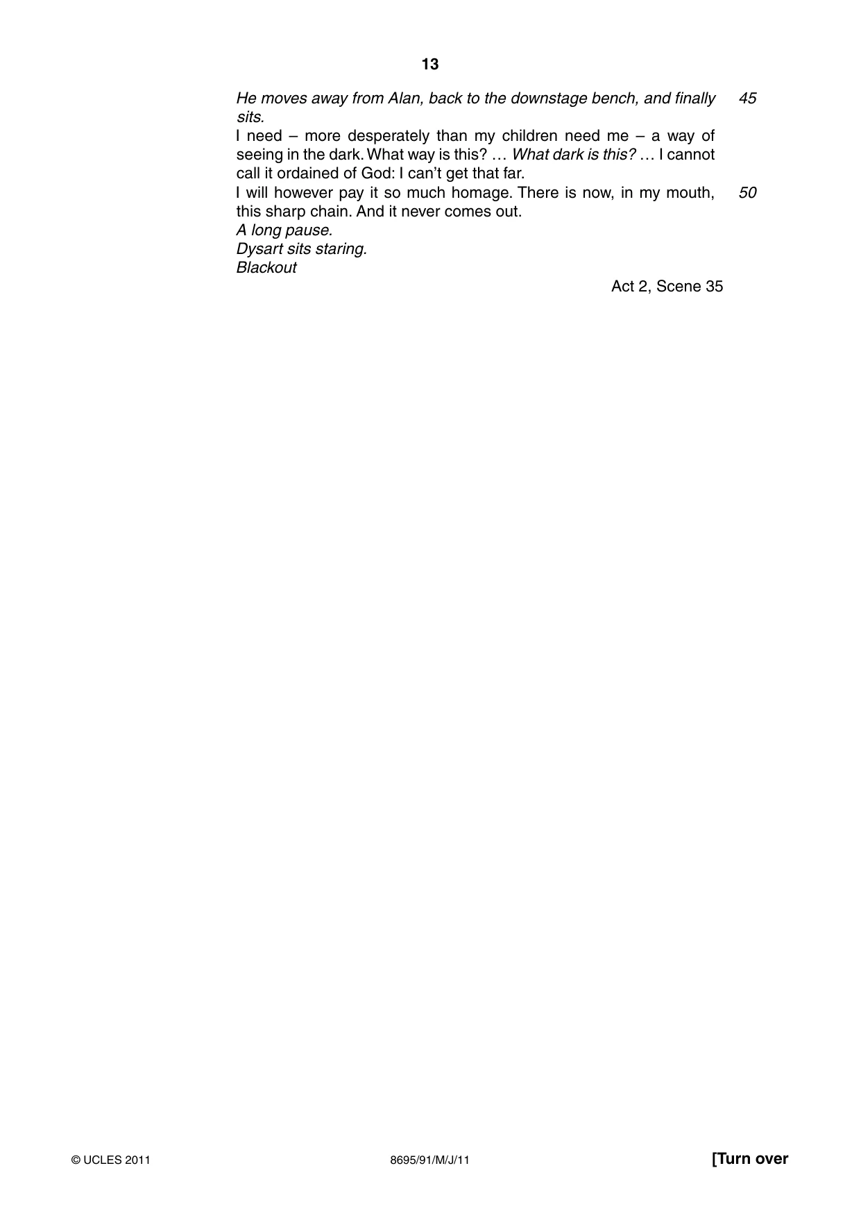 Cambridge A Level English - Language and Literature (AS Level only, from 2016) 8695 2011 May/June Paper 9 · Variant 1 question paper, page 13 of 20