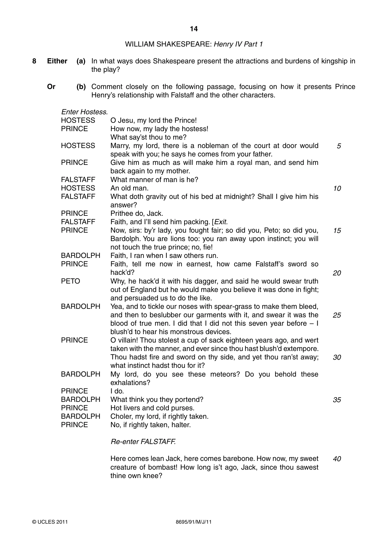 Cambridge A Level English - Language and Literature (AS Level only, from 2016) 8695 2011 May/June Paper 9 · Variant 1 question paper, page 14 of 20