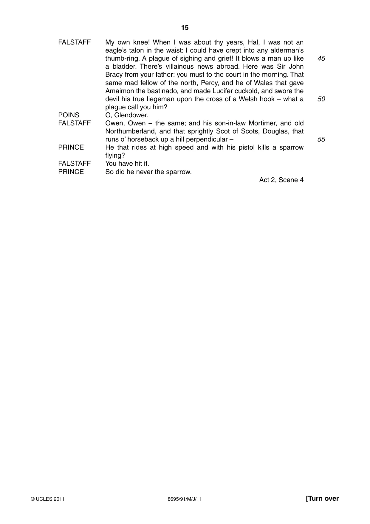Cambridge A Level English - Language and Literature (AS Level only, from 2016) 8695 2011 May/June Paper 9 · Variant 1 question paper, page 15 of 20