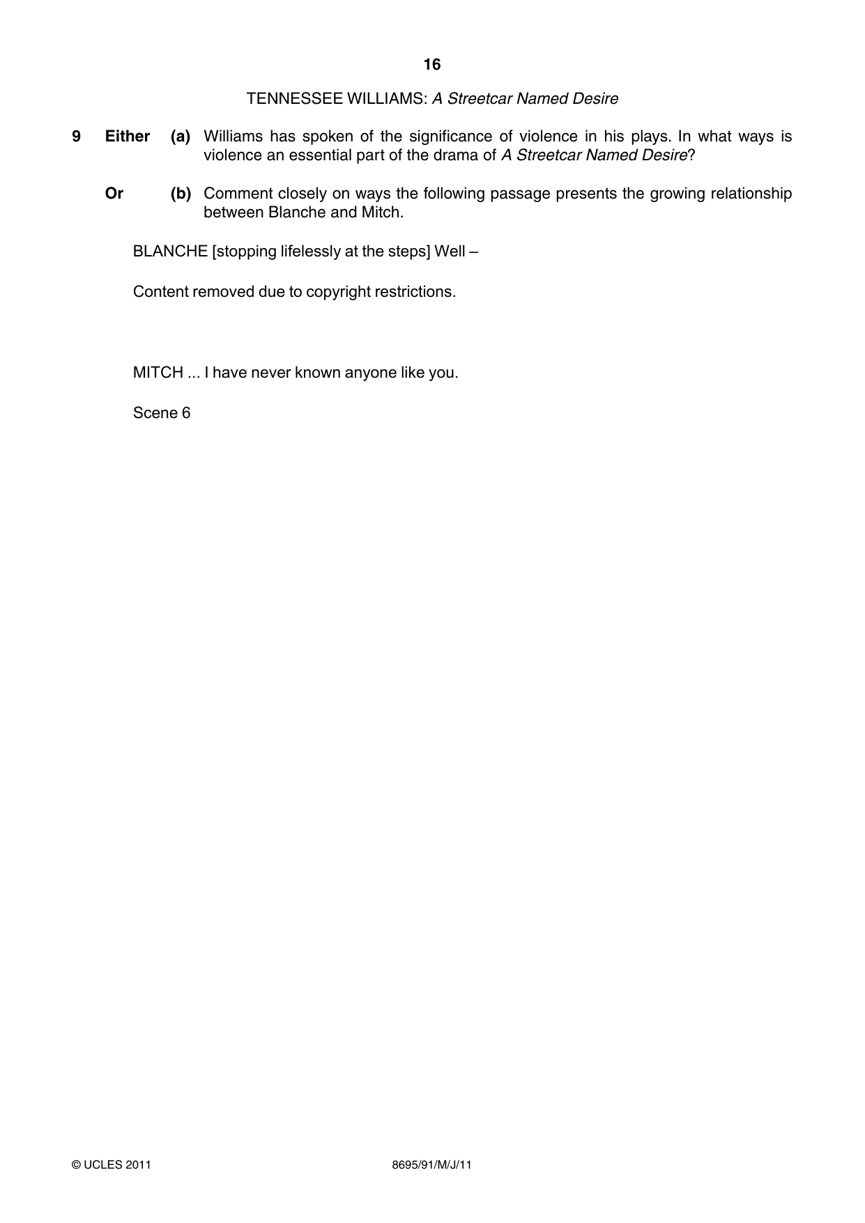 Cambridge A Level English - Language and Literature (AS Level only, from 2016) 8695 2011 May/June Paper 9 · Variant 1 question paper, page 16 of 20