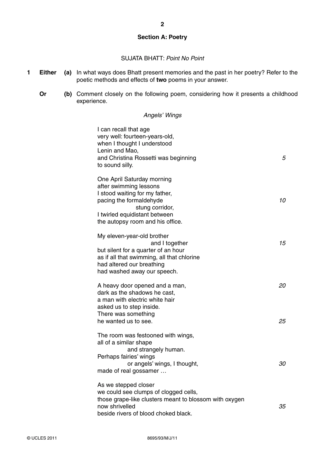 Cambridge A Level English - Language and Literature (AS Level only, from 2016) 8695 2011 May/June Paper 9 · Variant 3 question paper, page 2 of 20