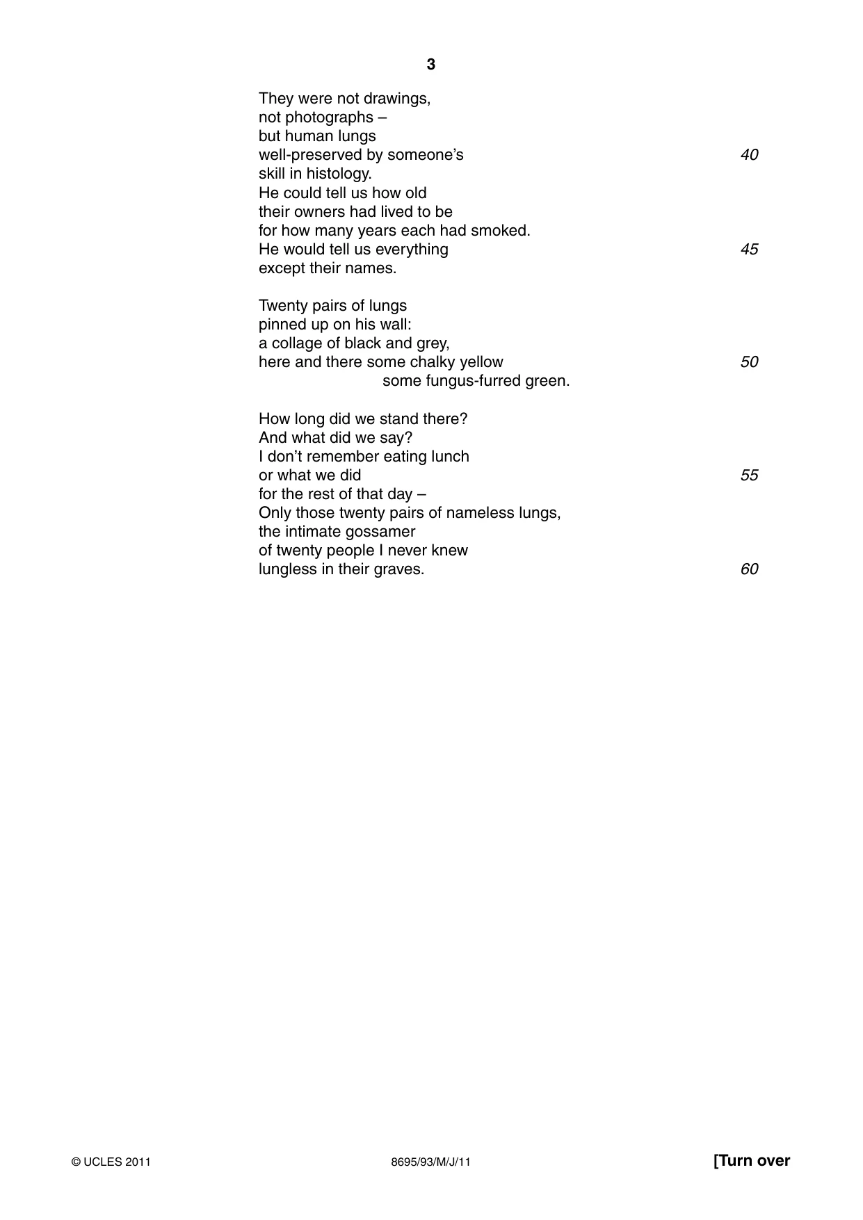 Cambridge A Level English - Language and Literature (AS Level only, from 2016) 8695 2011 May/June Paper 9 · Variant 3 question paper, page 3 of 20