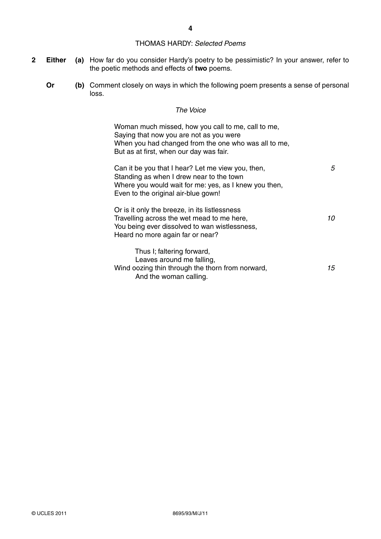 Cambridge A Level English - Language and Literature (AS Level only, from 2016) 8695 2011 May/June Paper 9 · Variant 3 question paper, page 4 of 20