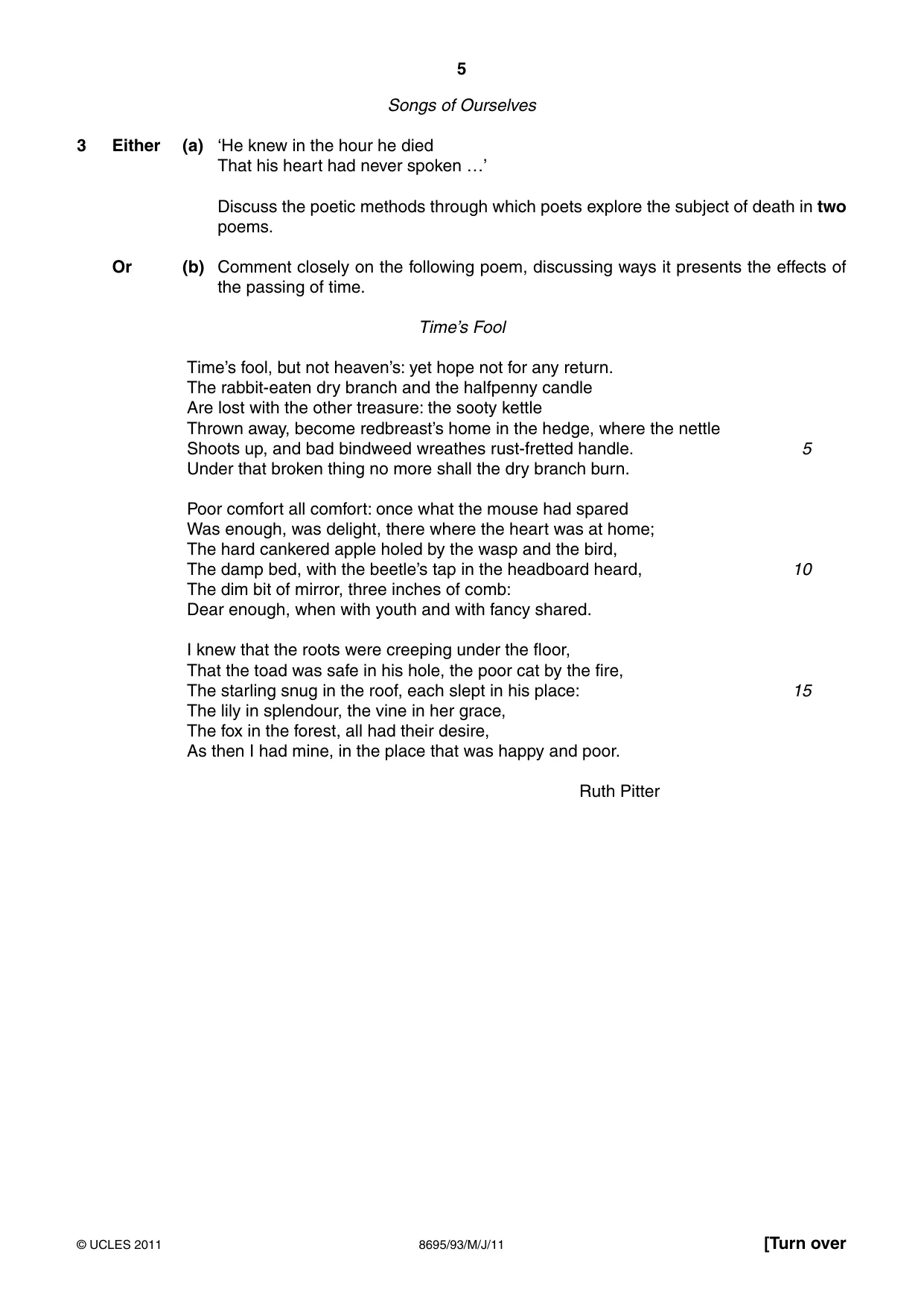 Cambridge A Level English - Language and Literature (AS Level only, from 2016) 8695 2011 May/June Paper 9 · Variant 3 question paper, page 5 of 20