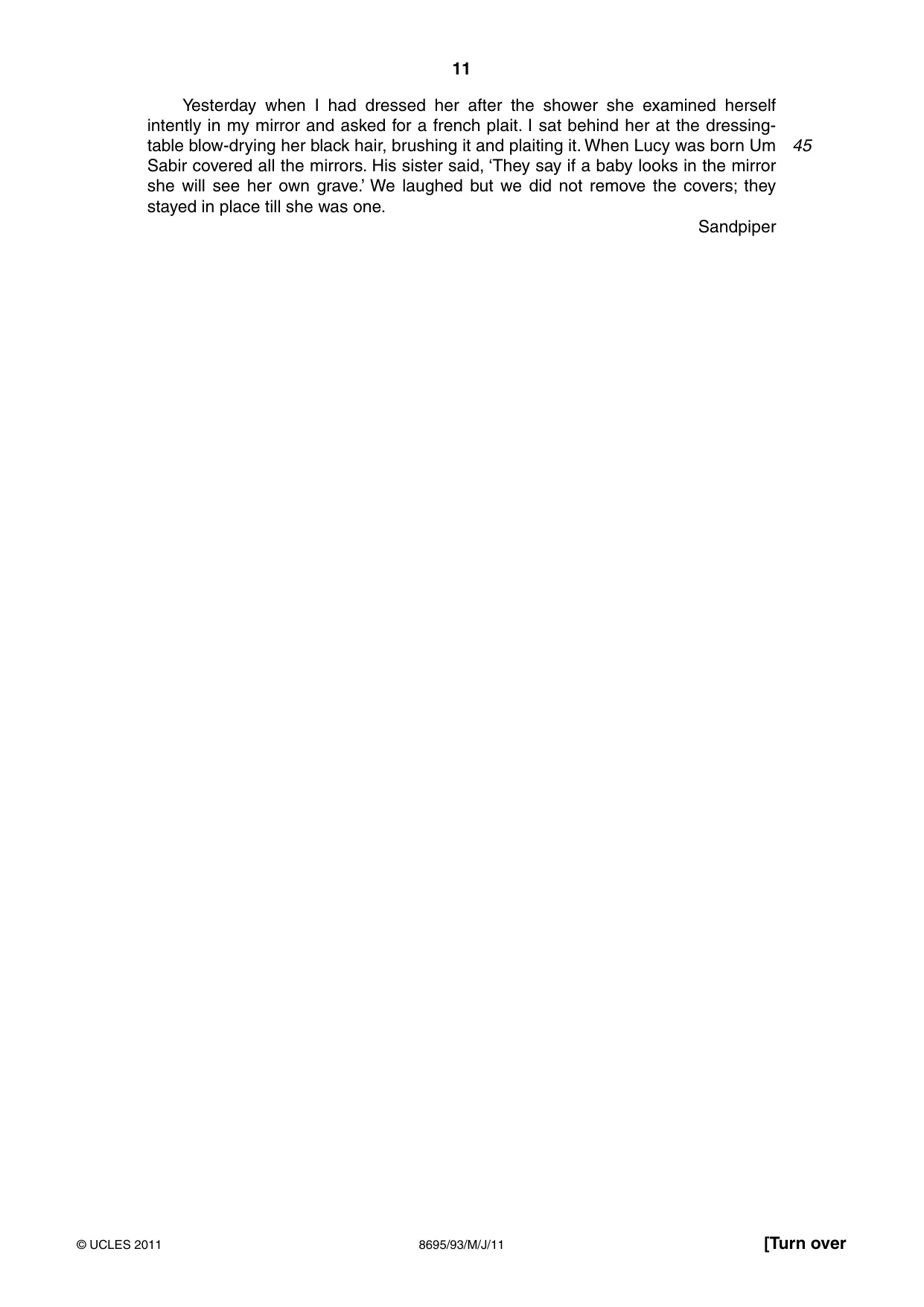 Cambridge A Level English - Language and Literature (AS Level only, from 2016) 8695 2011 May/June Paper 9 · Variant 3 question paper, page 11 of 20