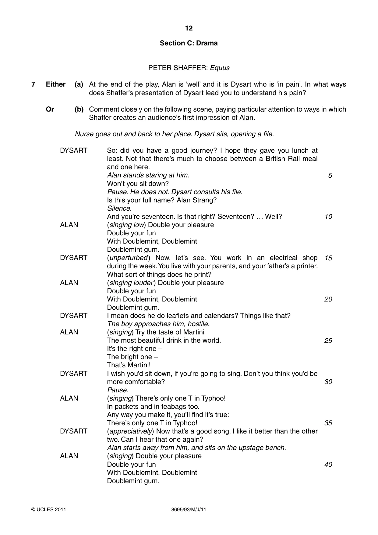 Cambridge A Level English - Language and Literature (AS Level only, from 2016) 8695 2011 May/June Paper 9 · Variant 3 question paper, page 12 of 20