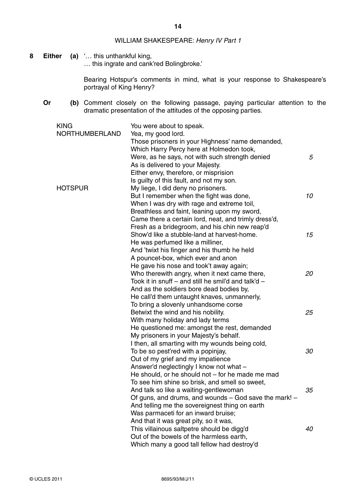 Cambridge A Level English - Language and Literature (AS Level only, from 2016) 8695 2011 May/June Paper 9 · Variant 3 question paper, page 14 of 20