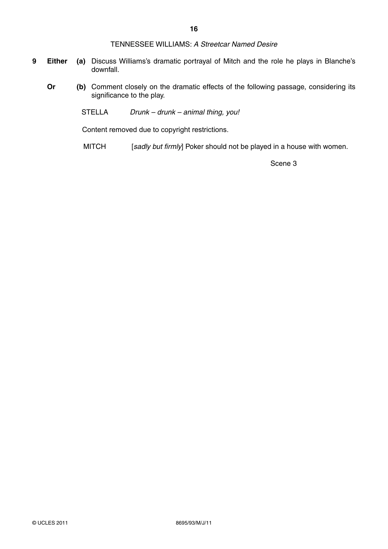 Cambridge A Level English - Language and Literature (AS Level only, from 2016) 8695 2011 May/June Paper 9 · Variant 3 question paper, page 16 of 20