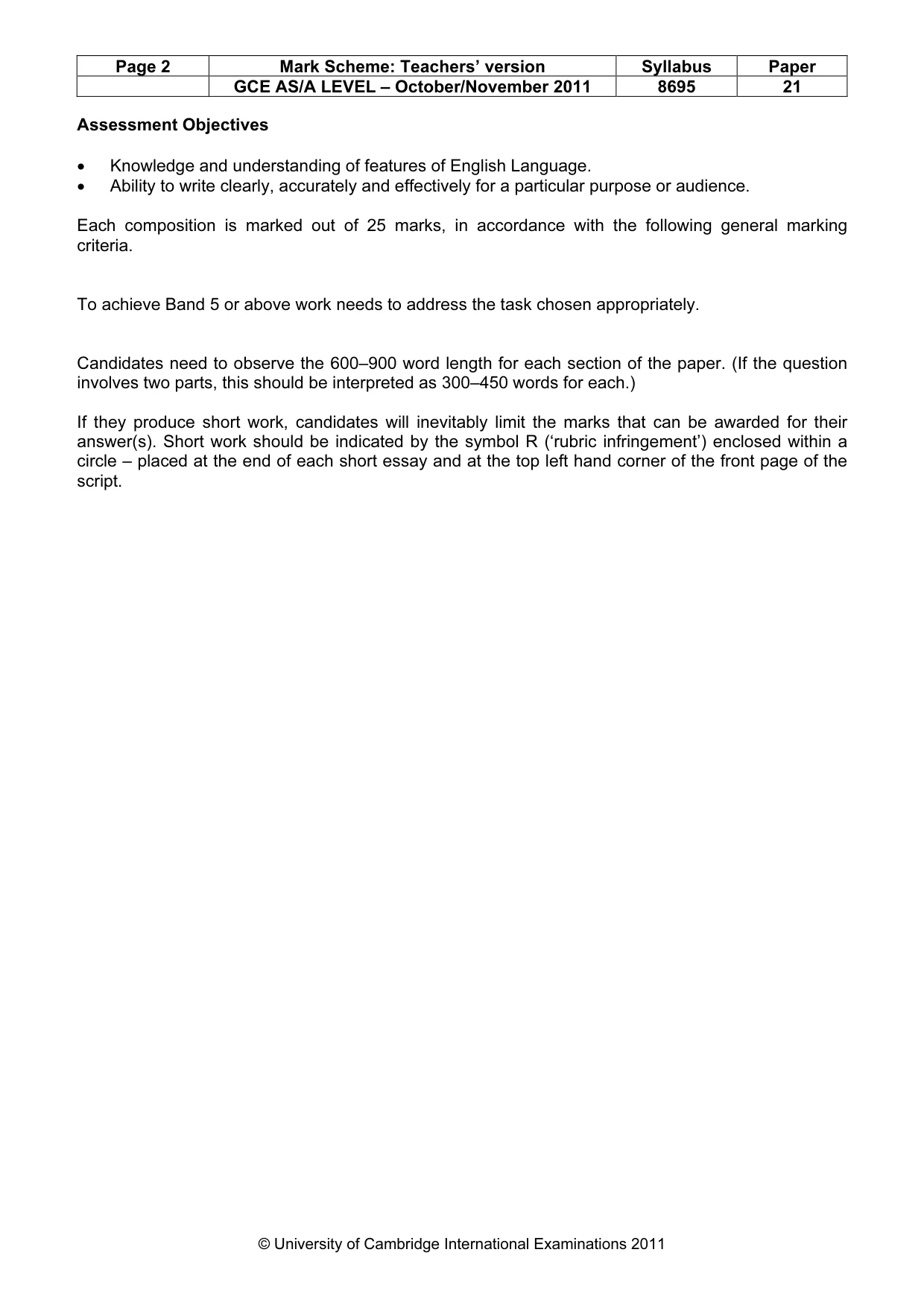 Mark scheme, page 2 of 4