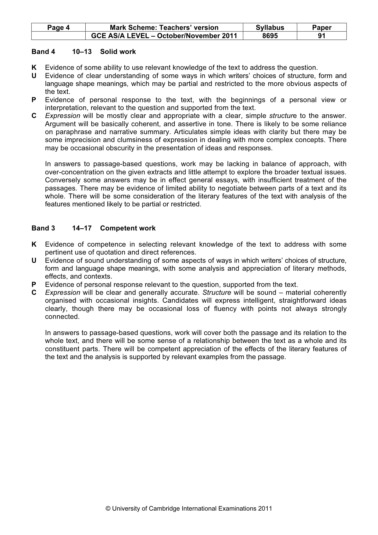 Mark scheme, page 4 of 5