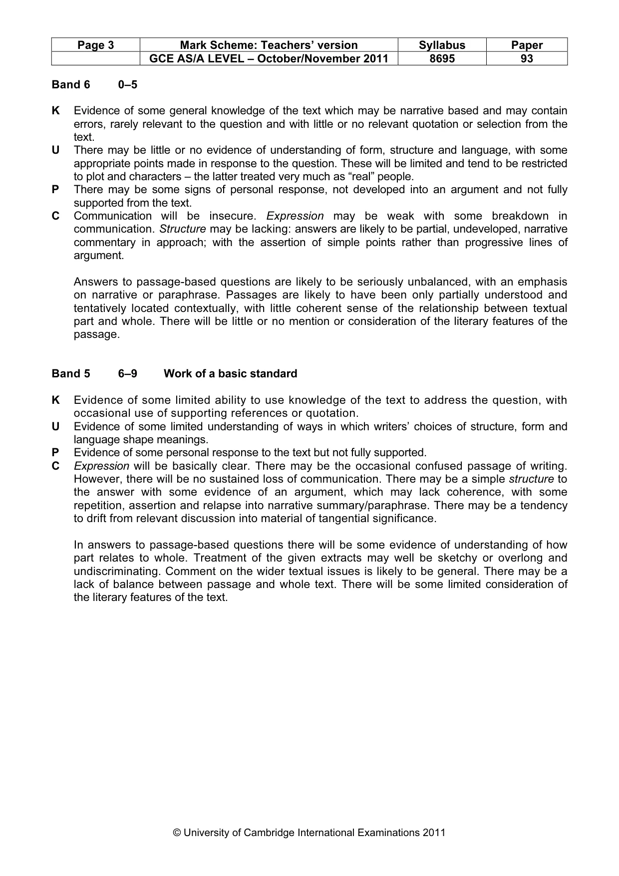 Mark scheme, page 3 of 5