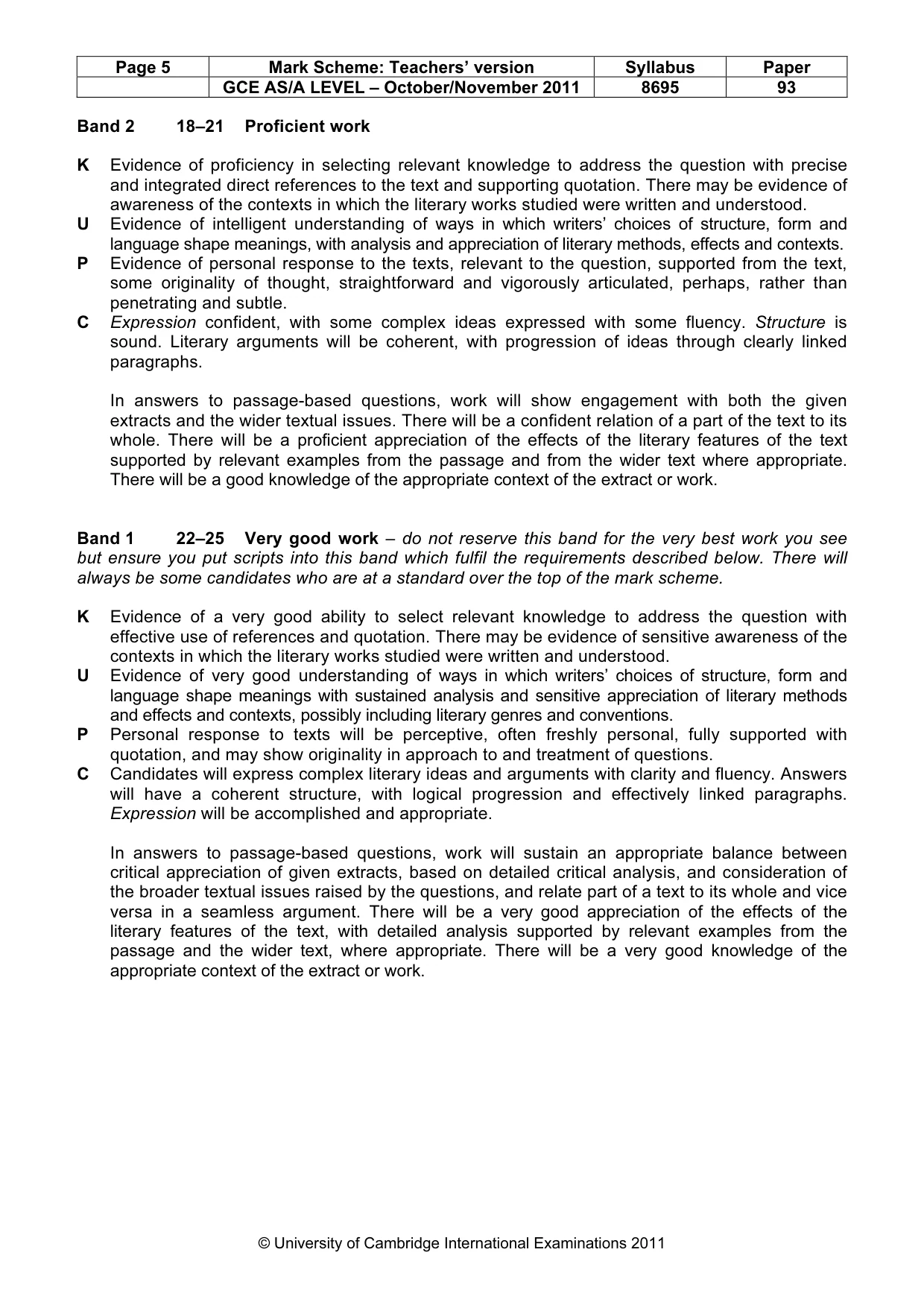 Mark scheme, page 5 of 5