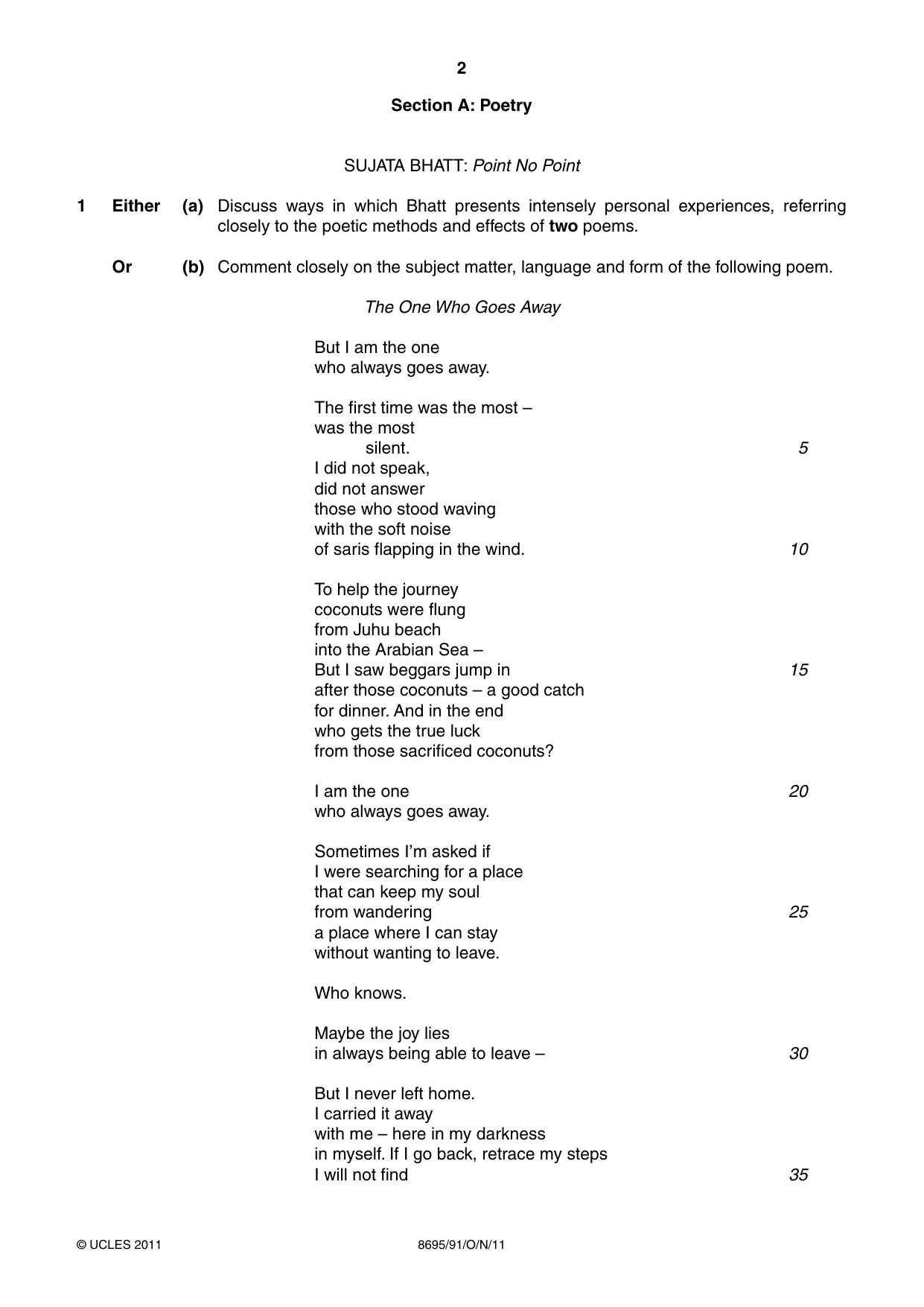 Cambridge A Level English - Language and Literature (AS Level only, from 2016) 8695 2011 Oct/Nov Paper 9 · Variant 1 question paper, page 2 of 15