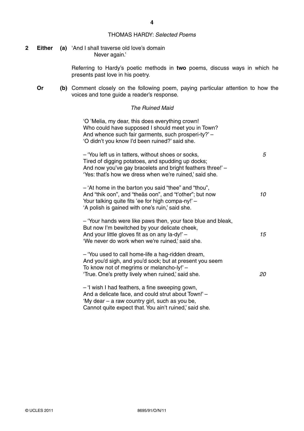 Cambridge A Level English - Language and Literature (AS Level only, from 2016) 8695 2011 Oct/Nov Paper 9 · Variant 1 question paper, page 4 of 15