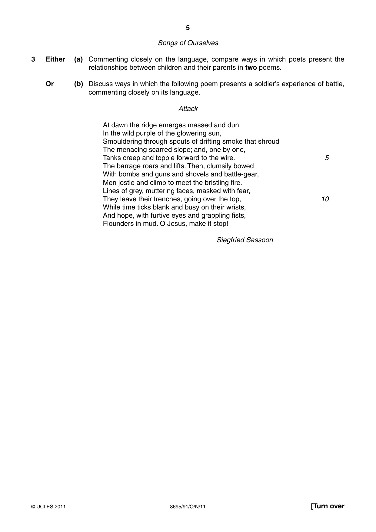 Cambridge A Level English - Language and Literature (AS Level only, from 2016) 8695 2011 Oct/Nov Paper 9 · Variant 1 question paper, page 5 of 15