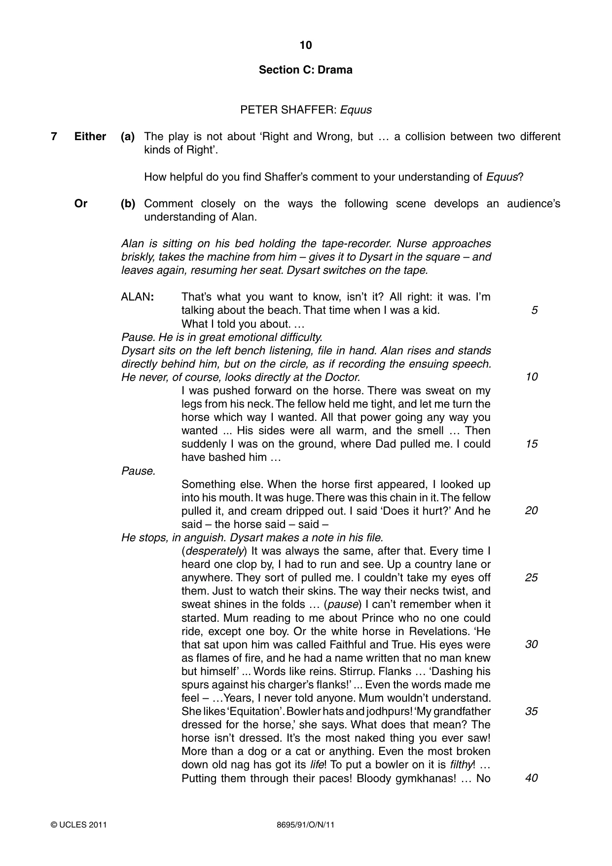 Cambridge A Level English - Language and Literature (AS Level only, from 2016) 8695 2011 Oct/Nov Paper 9 · Variant 1 question paper, page 10 of 15