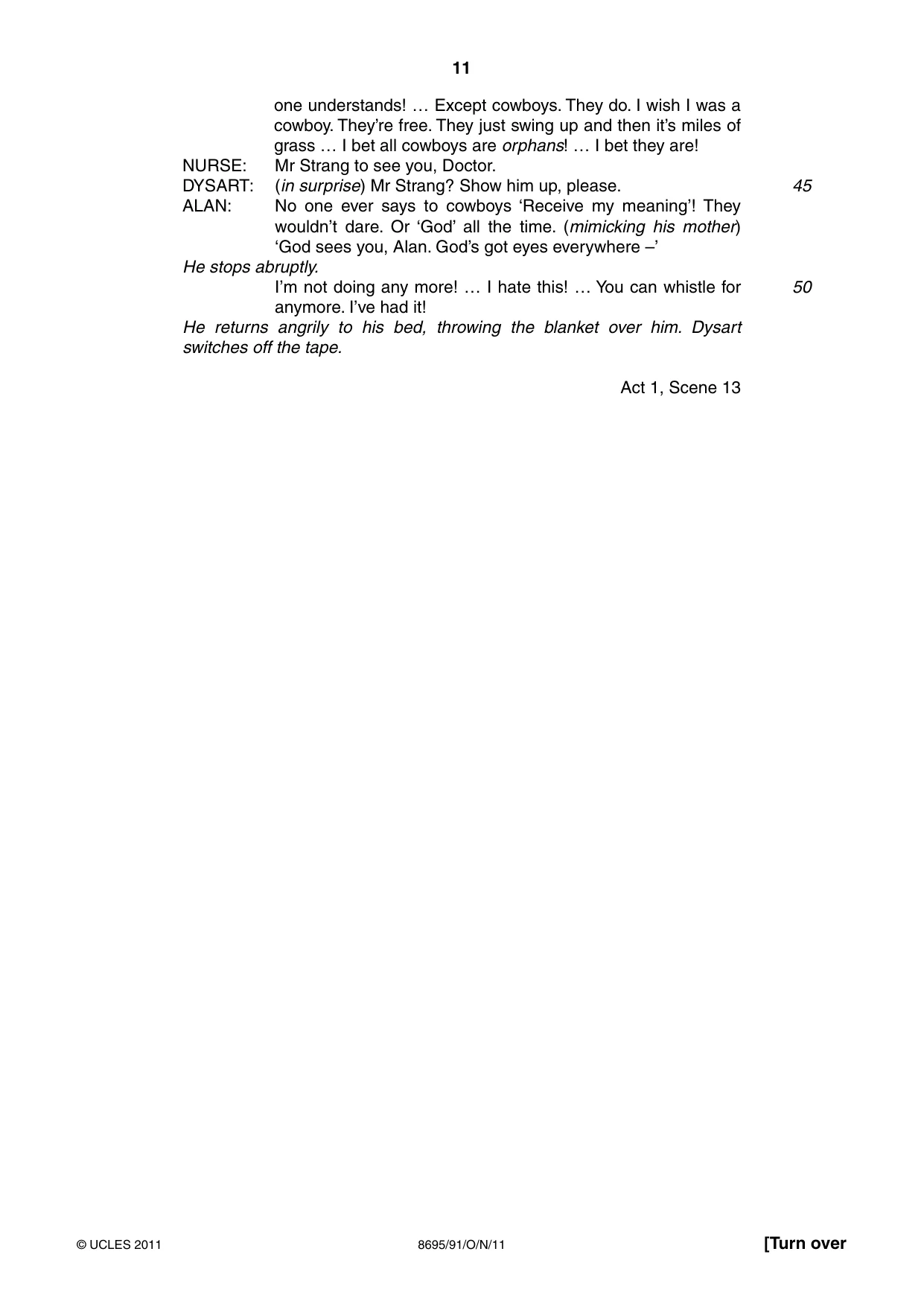 Cambridge A Level English - Language and Literature (AS Level only, from 2016) 8695 2011 Oct/Nov Paper 9 · Variant 1 question paper, page 11 of 15
