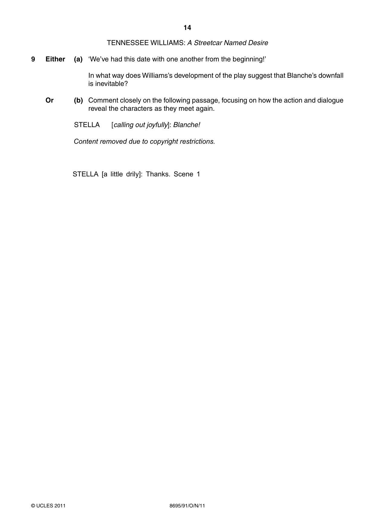 Cambridge A Level English - Language and Literature (AS Level only, from 2016) 8695 2011 Oct/Nov Paper 9 · Variant 1 question paper, page 14 of 15