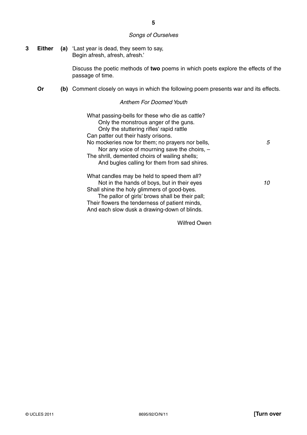 Cambridge A Level English - Language and Literature (AS Level only, from 2016) 8695 2011 Oct/Nov Paper 9 · Variant 2 question paper, page 5 of 17