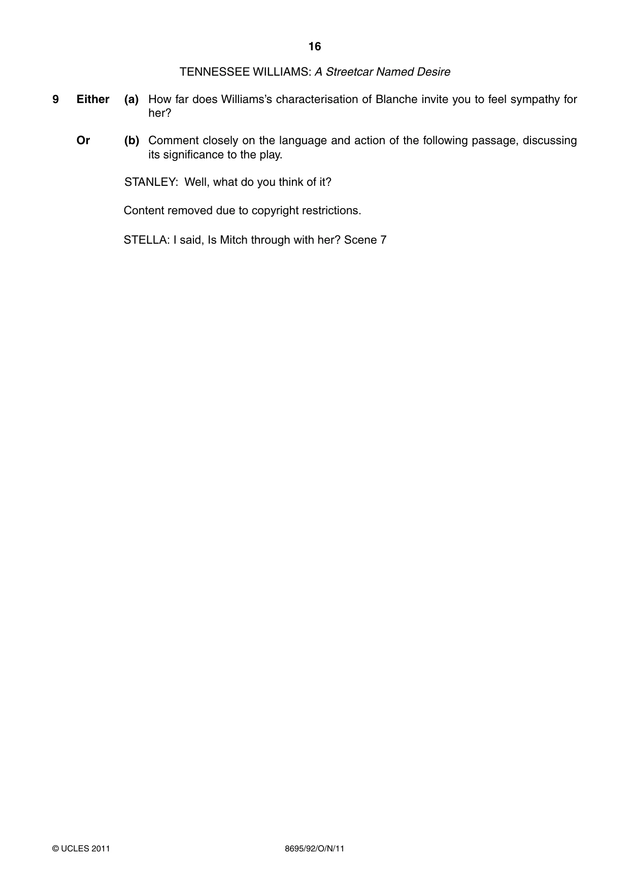 Cambridge A Level English - Language and Literature (AS Level only, from 2016) 8695 2011 Oct/Nov Paper 9 · Variant 2 question paper, page 16 of 17