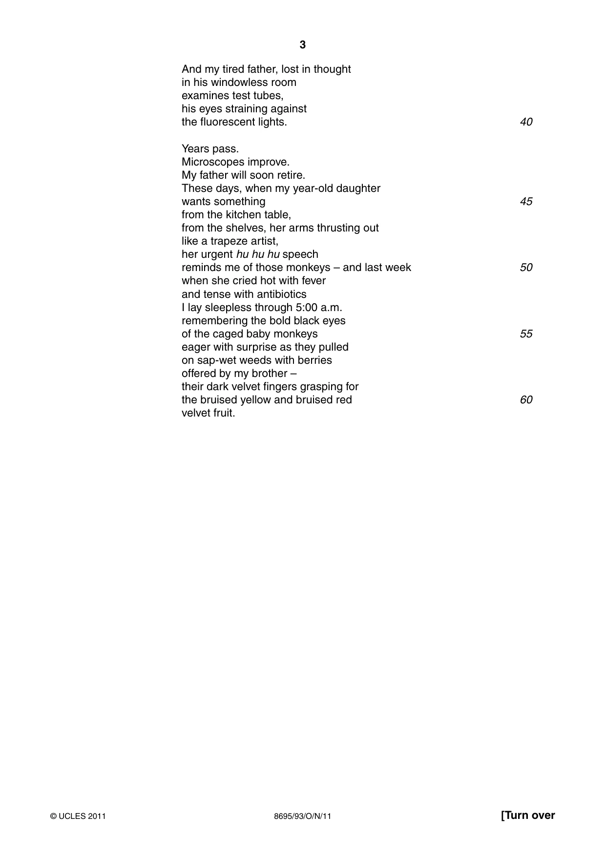 Cambridge A Level English - Language and Literature (AS Level only, from 2016) 8695 2011 Oct/Nov Paper 9 · Variant 3 question paper, page 3 of 17