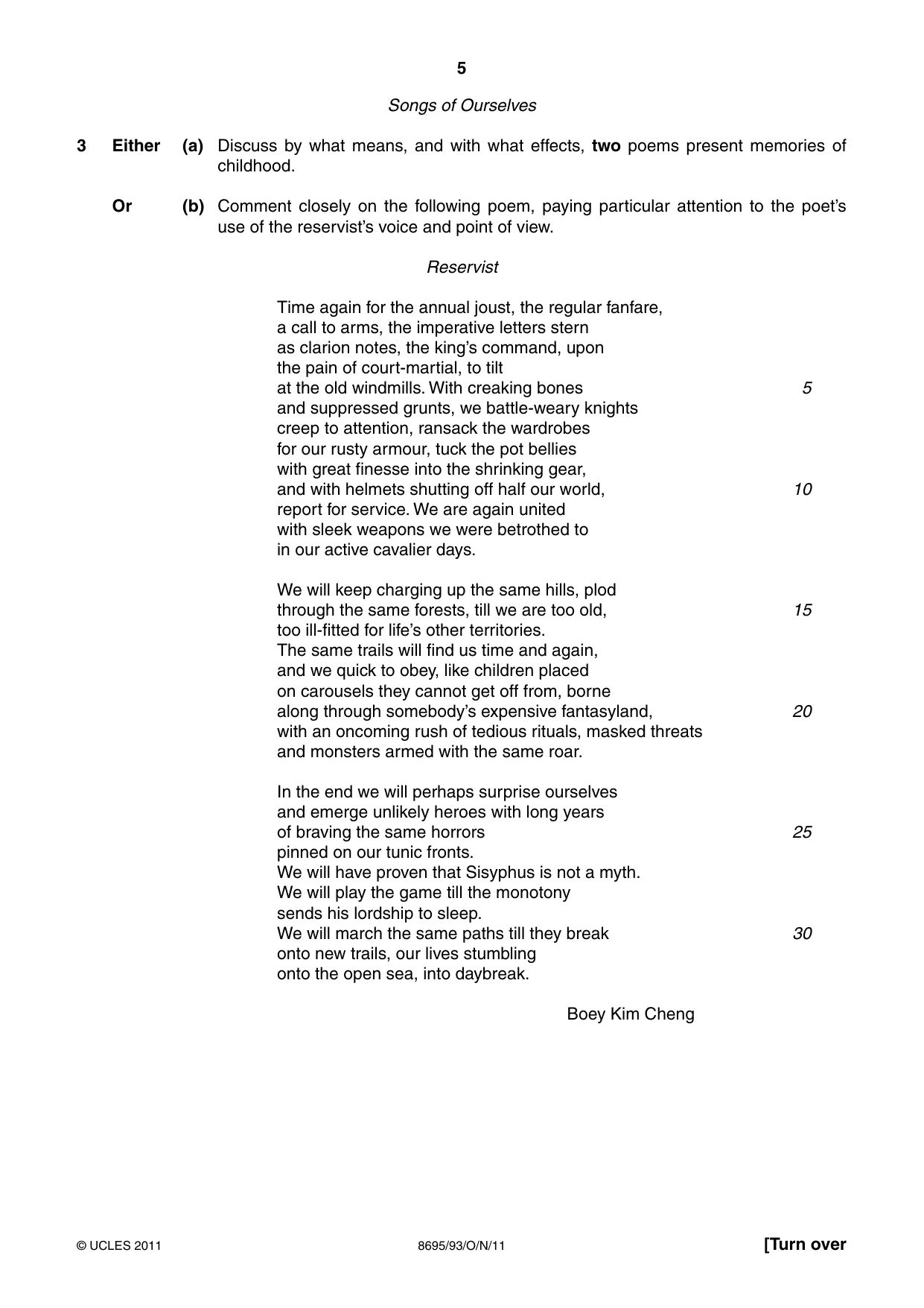 Cambridge A Level English - Language and Literature (AS Level only, from 2016) 8695 2011 Oct/Nov Paper 9 · Variant 3 question paper, page 5 of 17