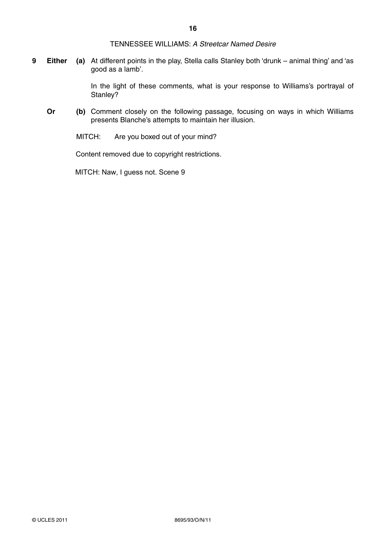 Cambridge A Level English - Language and Literature (AS Level only, from 2016) 8695 2011 Oct/Nov Paper 9 · Variant 3 question paper, page 16 of 17