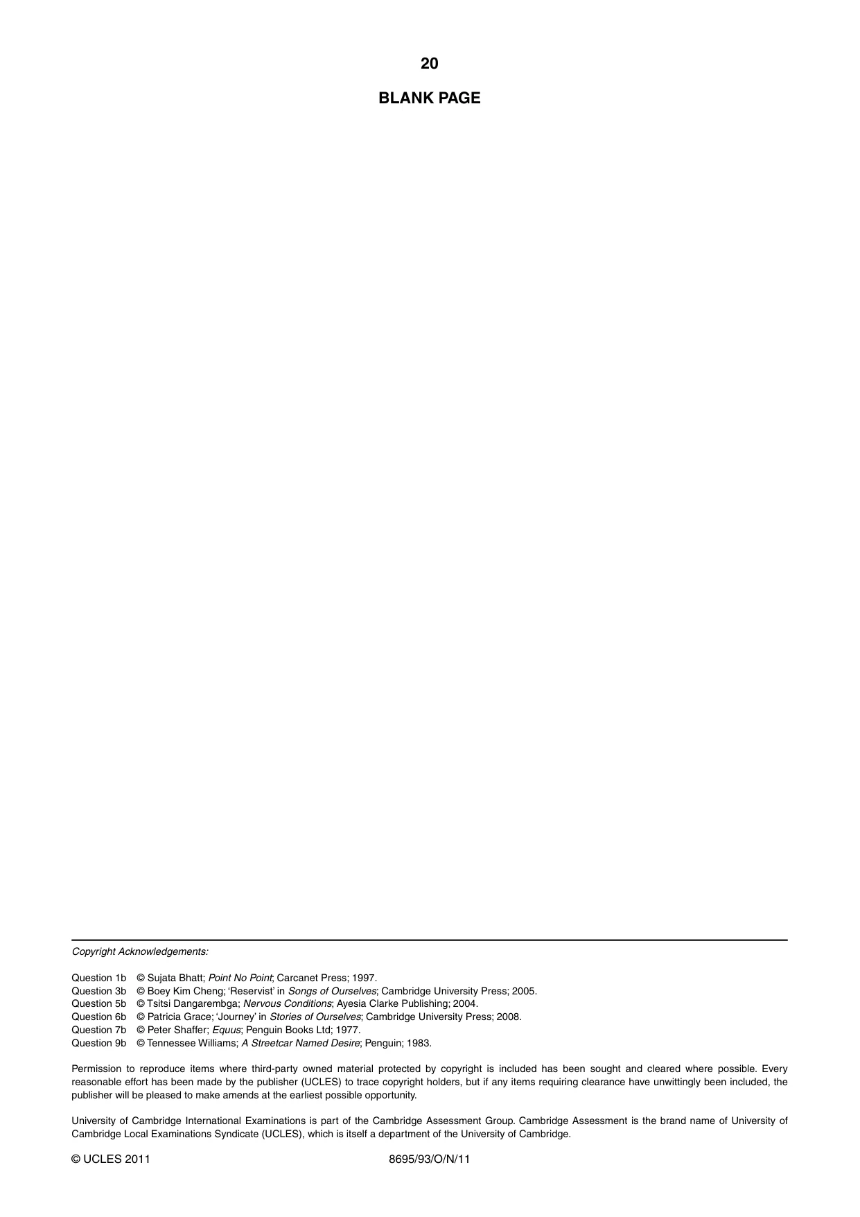 Cambridge A Level English - Language and Literature (AS Level only, from 2016) 8695 2011 Oct/Nov Paper 9 · Variant 3 question paper, page 17 of 17