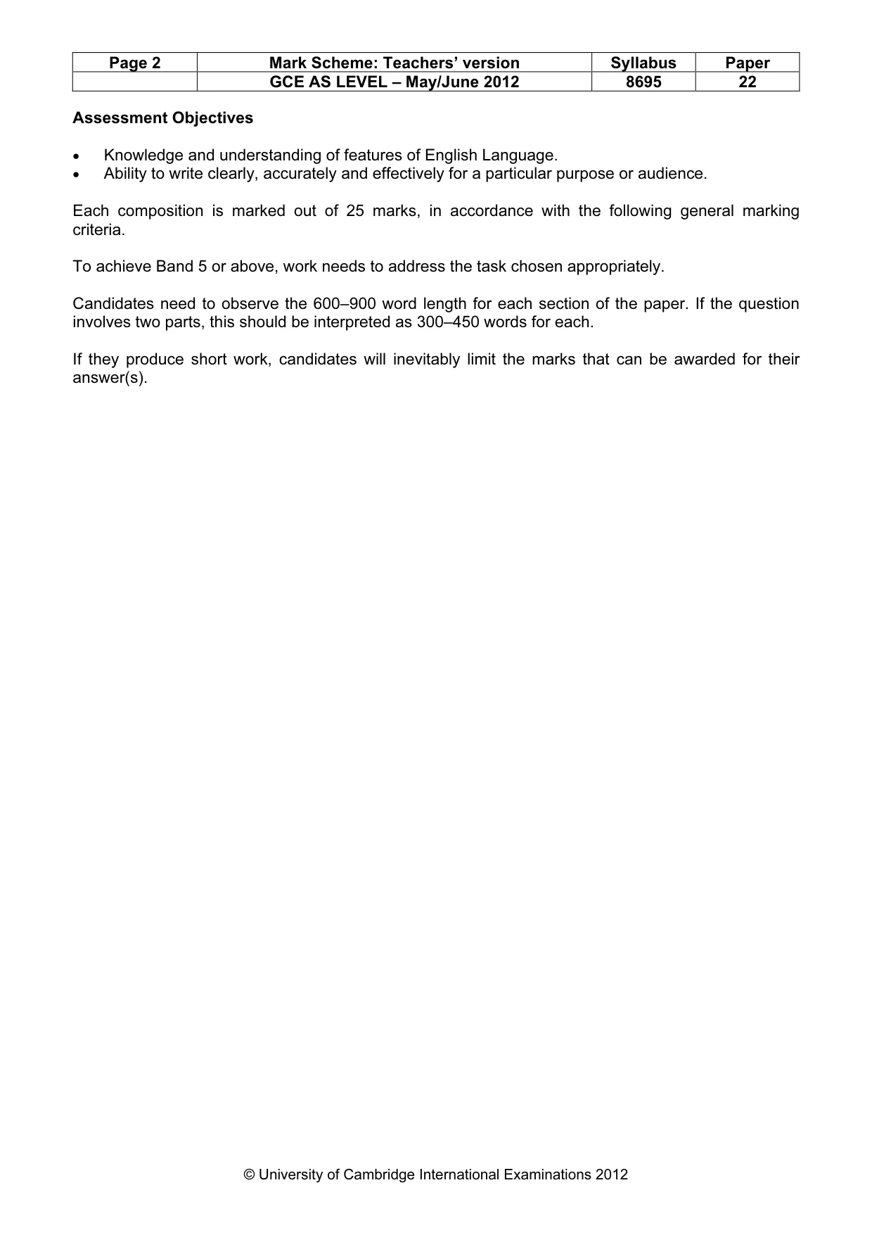 Mark scheme, page 2 of 4