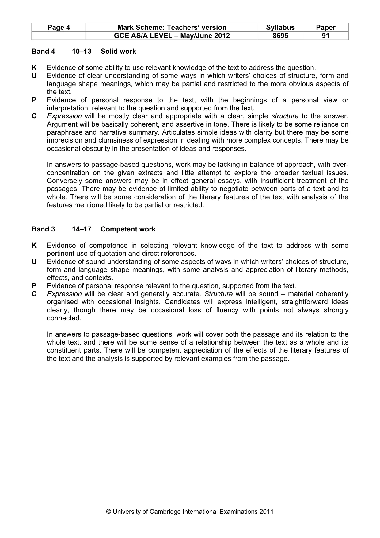 Mark scheme, page 4 of 5