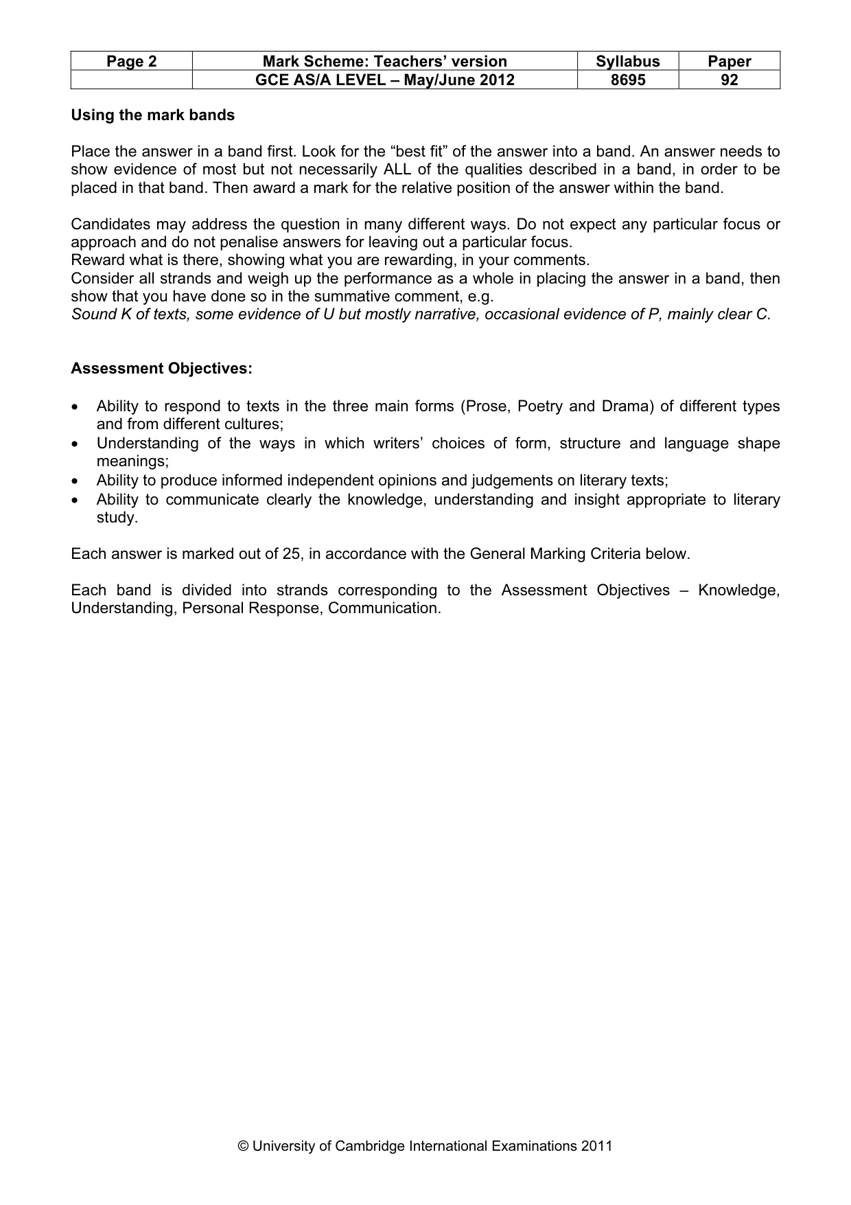 Mark scheme, page 2 of 5