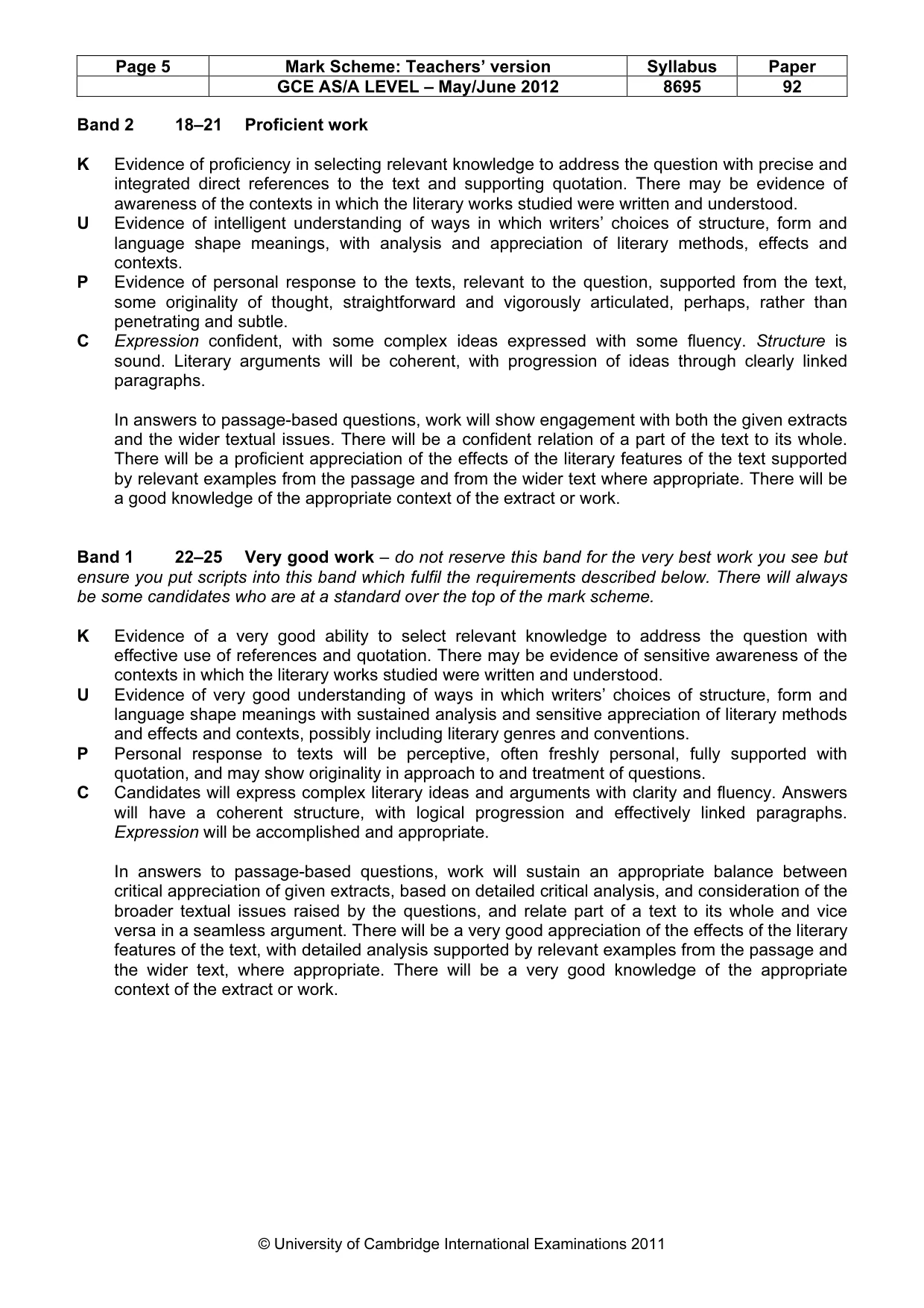 Mark scheme, page 5 of 5