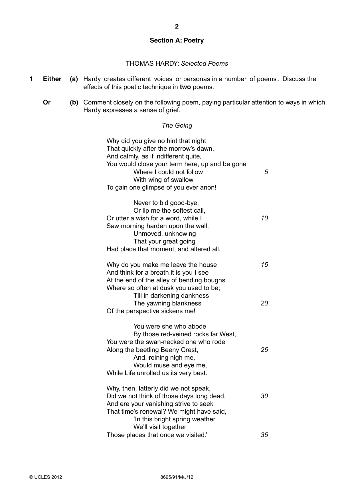 Cambridge A Level English - Language and Literature (AS Level only, from 2016) 8695 2012 May/June Paper 9 · Variant 1 question paper, page 2 of 17
