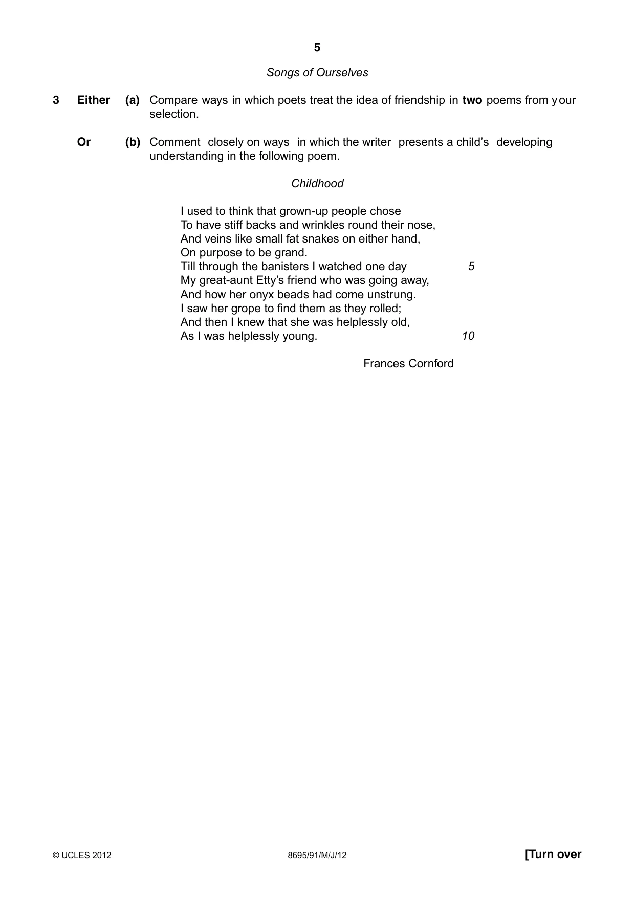 Cambridge A Level English - Language and Literature (AS Level only, from 2016) 8695 2012 May/June Paper 9 · Variant 1 question paper, page 5 of 17