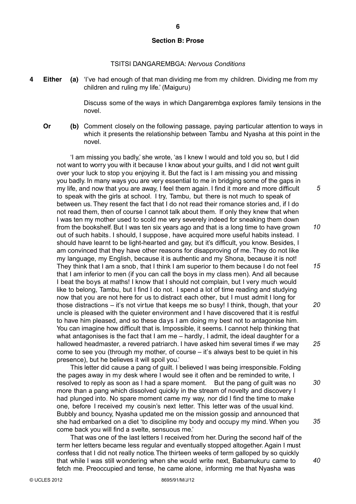 Cambridge A Level English - Language and Literature (AS Level only, from 2016) 8695 2012 May/June Paper 9 · Variant 1 question paper, page 6 of 17