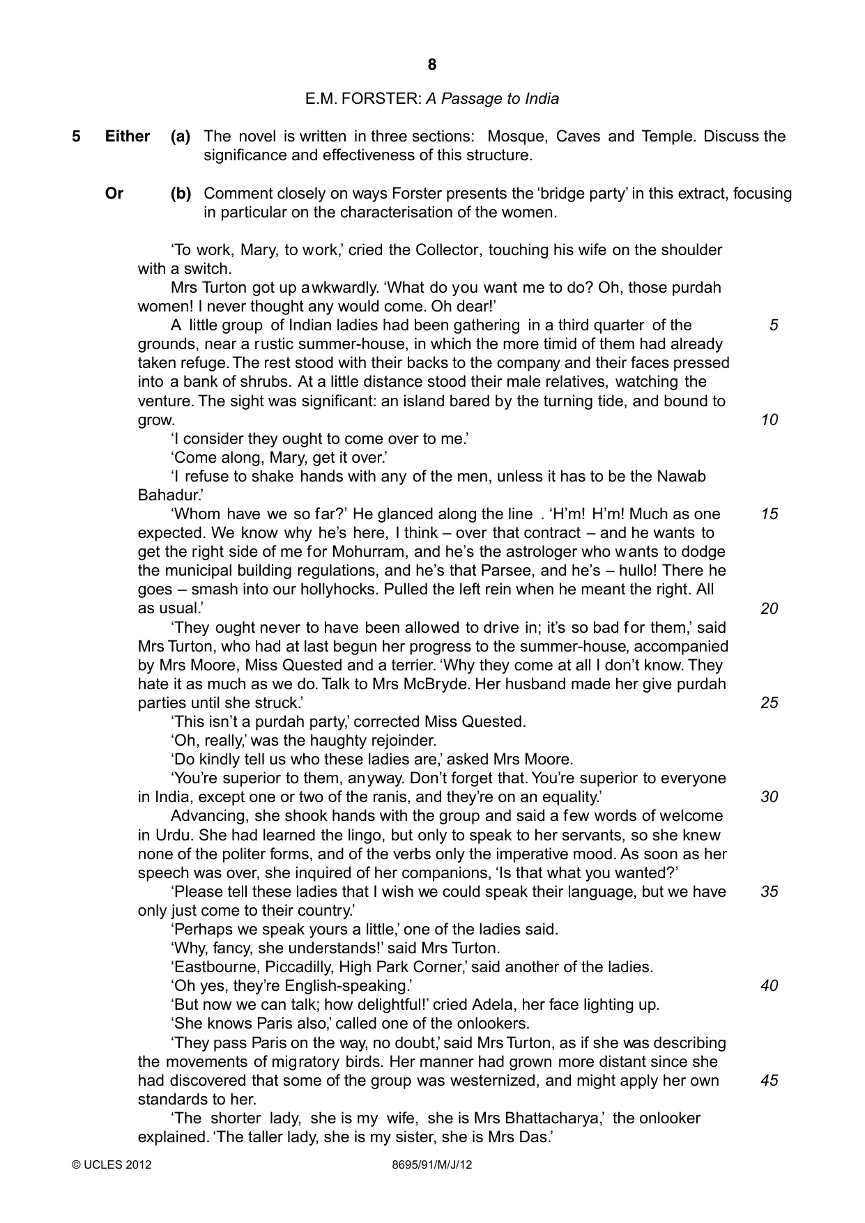 Cambridge A Level English - Language and Literature (AS Level only, from 2016) 8695 2012 May/June Paper 9 · Variant 1 question paper, page 8 of 17